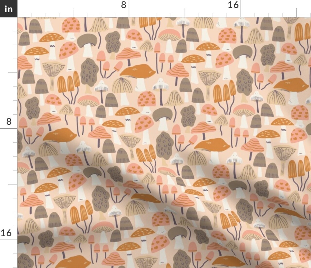 Pink Brown Floral Orange Forest Woodland Earth Autumn Fall Mushroom Toadstool Cozy Cottage Custom Printed Fabric by Spoonflower Various Fabrics by the Yard or Fat Quarter